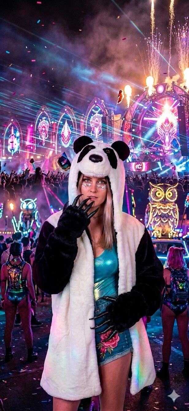 crazy crowns festival clothing Panda Hooded Party Pockets Coat jacket EDM Rave